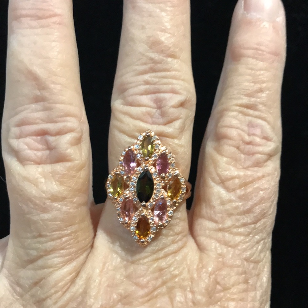 Ring - RG plated Sterling Silver Multicolored Tourmalines - Size 9 - Picture 5 of 7